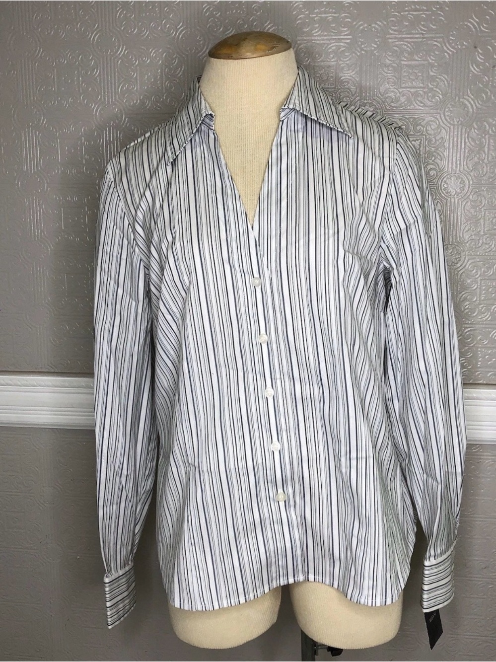 Alfani Essentials Women’s Grey Striped Long Sleeve Button Down Dress Size 12